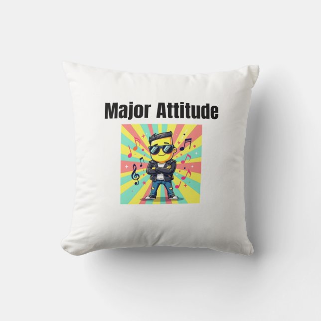 Almofada Mayor Attitude - Cool Confident Kid Cartoon with S (Frente)
