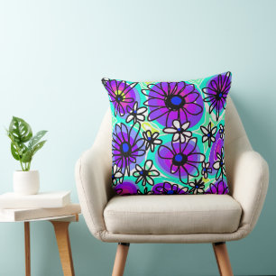 Almofada Mazipoodles Ama Flores - Turquesa Roxo Preto