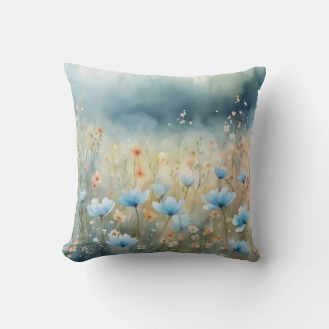 Almofada Meadow Dreams Molho Blue Wildflower Watercolor (Frente)