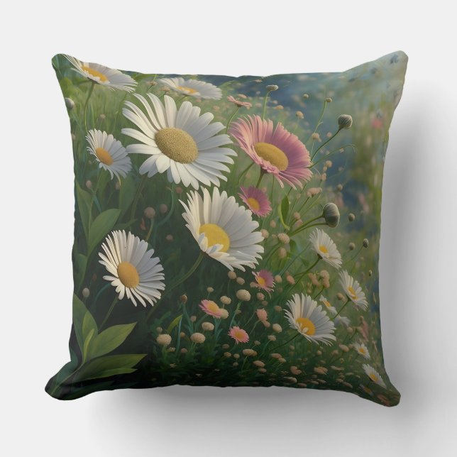 Almofada Meadow Whispers: Uma Sinfonia Daisy em Bloom (Frente)