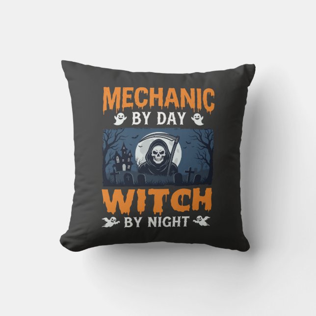 Almofada Mecânico de Halloween, Bruxa à Noite (Frente)