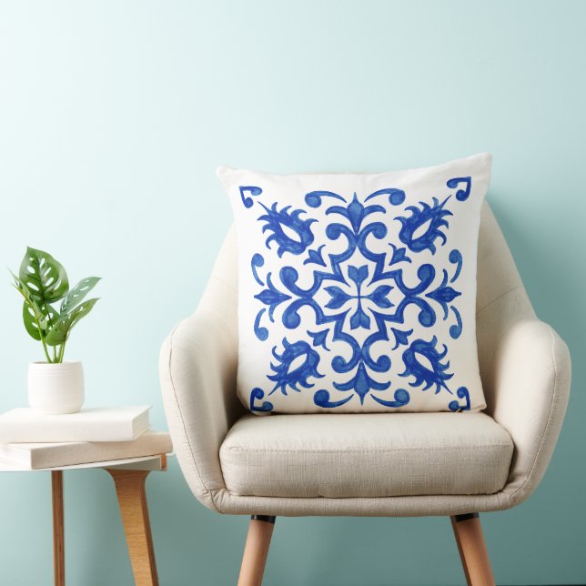 Almofada Medaillon central redondo de azulejo azul portuguê (Cadeira)