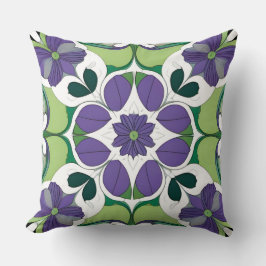 Almofada Medalhão Floral Botânico Geométrico Verde Roxo