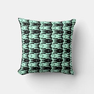 Almofada Médio-século - Peixes modernos, aqua e preto