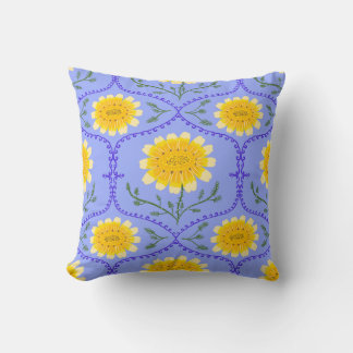 Almofada Mediterranean Blue and Yellow Floral Greek Flora 