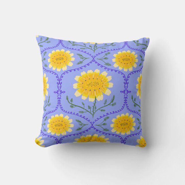 Almofada Mediterranean Blue and Yellow Floral Greek Flora  (Frente)