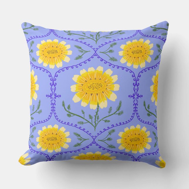 Almofada Mediterranean Blue and Yellow Floral Greek Flora  (Frente)