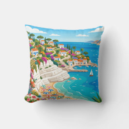 Almofada Mediterranean Coastal Village Beach Throw Pillow