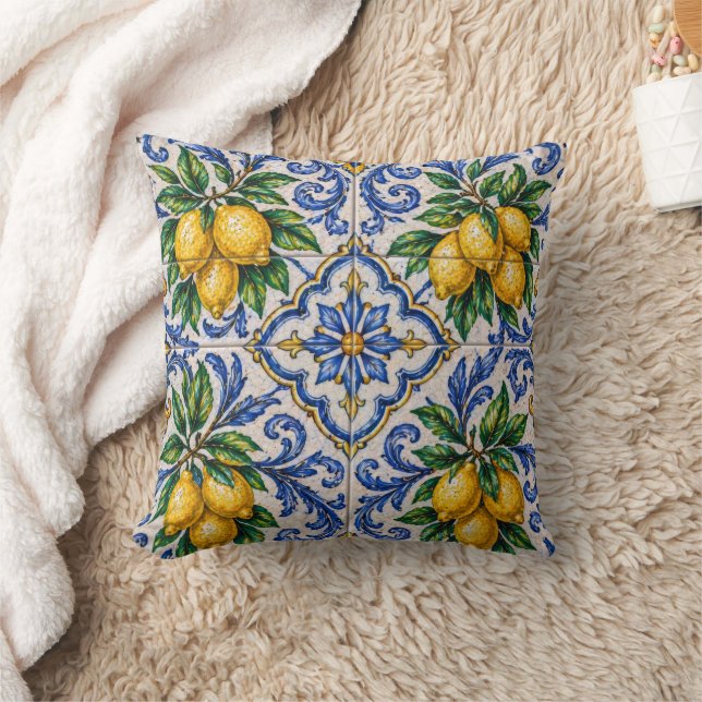 Almofada Mediterranean Lemon Azulejo Tile (Cobertor)