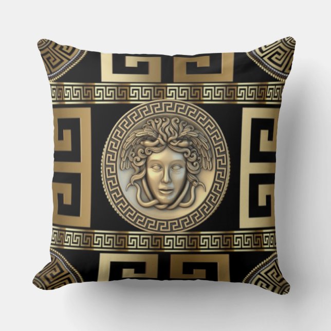 Almofada Medusa Dourada Chave Grega da Vida  (Frente)