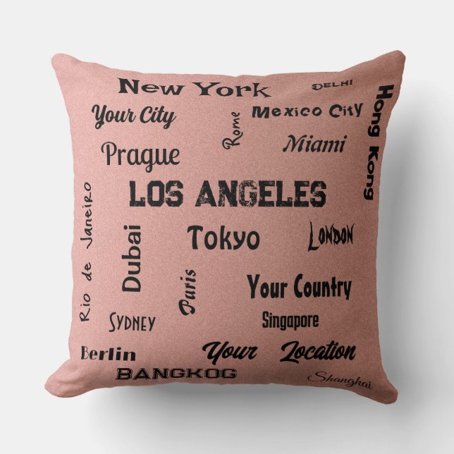 Almofada mega cidades do mundo com pincel rosa-chic (Frente)