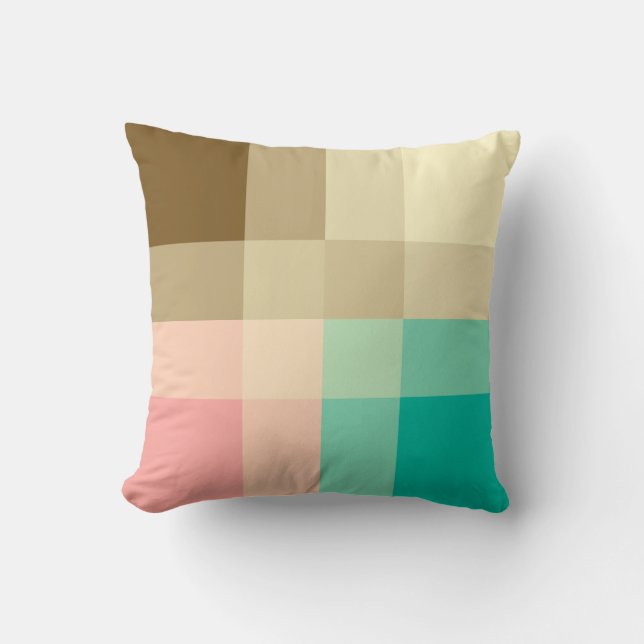 Almofada Mega xadrez do século médio - castanho e pêssego (Frente)