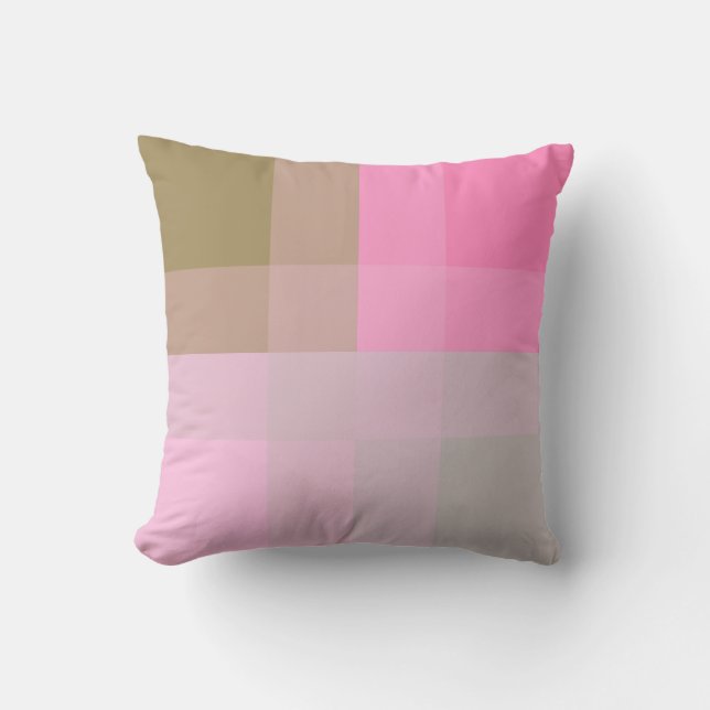 Almofada Mega xadrez do século médio - cinza / cinza e rosa (Frente)
