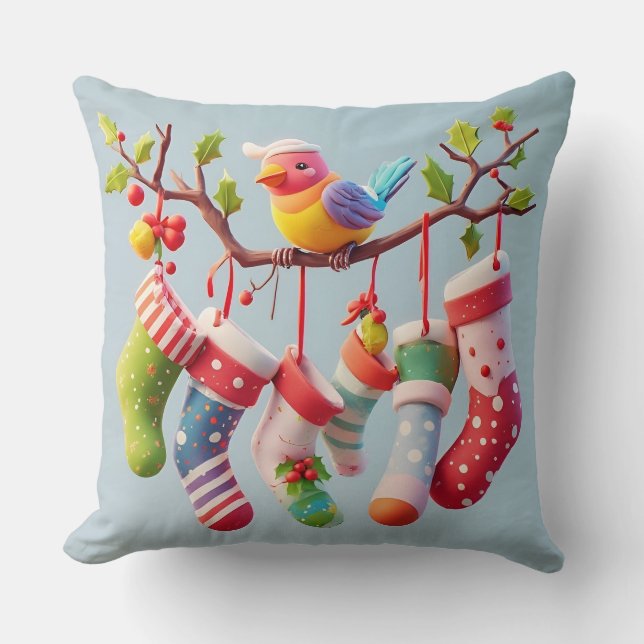 Almofada Meias de Natal Festivas Penduradas com Azevinho (Frente)