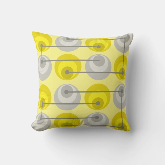 Almofada Meio século Círculos Cinza Amarelo (Frente)