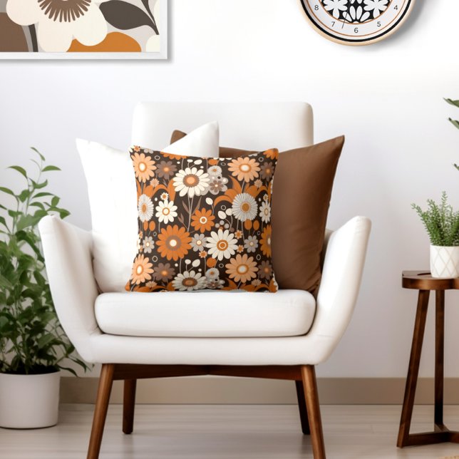 Almofada Meio século Floral Retroativo Moderno (Transform your space with the timeless beauty of mid century modern floral throw pillow.)