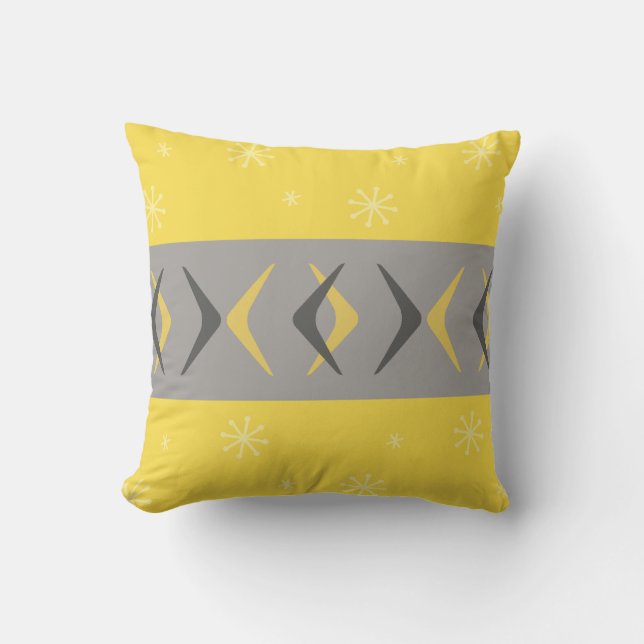 Almofada Meio século Moderno Bumerangue Cinza Amarelo (Frente)
