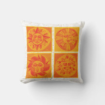 Meio século Sun Faces Orange Travesseiro decorativ