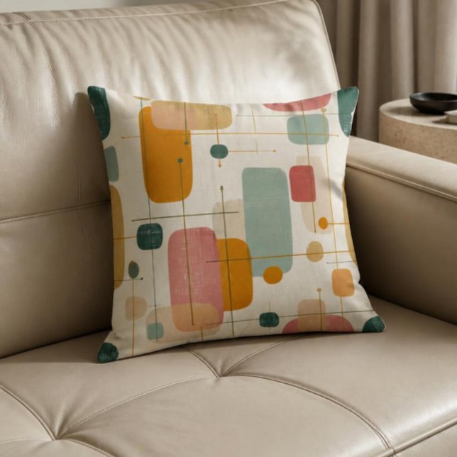 Almofada Meio século Teal, dourado e rosa abstrato (Criador carregado)