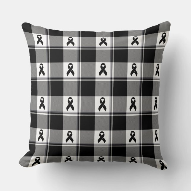 Almofada Melanoma Skin Cancer Awareness Plaid Black Ribbon (Frente)