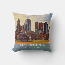 Almofada Melbourne Austrália Skyline Watercolor Art