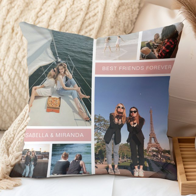 Almofada Melhor Amigos Besties 6 Colagem de Fotografias (Best Friends Forever Photo Collage Throw Pillow by MINTIC DESIGN STUDIO)