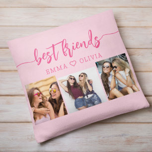 Almofada Melhor Amigos Rosa Quente 3 Colagem de Fotografias