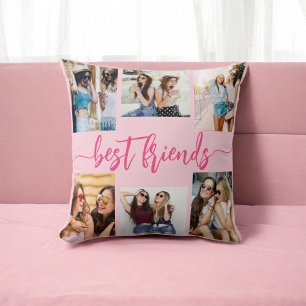Almofada Melhor Amigos Rosa-Quente 6 Colagem de Fotografias