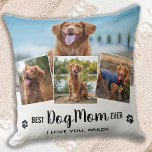 Almofada Melhor Colagem de Fotos Branca da Mãe de Cão<br><div class="desc">Melhor Cachorro Mãe ♡... Surpreenda sua mãe de cachorro favorita, seja seu aniversário, Dia de as mães ou Natal com esse travesseiro de colagem de fotos personalizado. Personalize este travesseiro de cachorro com as 4 fotos favoritas do cachorro! O travesseiro é de dois lados, ambos são idênticos. Será um tesouro...</div>