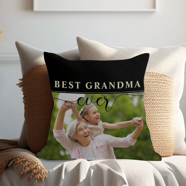 Almofada Melhor Dia de as mães Da Avó (Best Grandma ever black and white simple photo pillow )