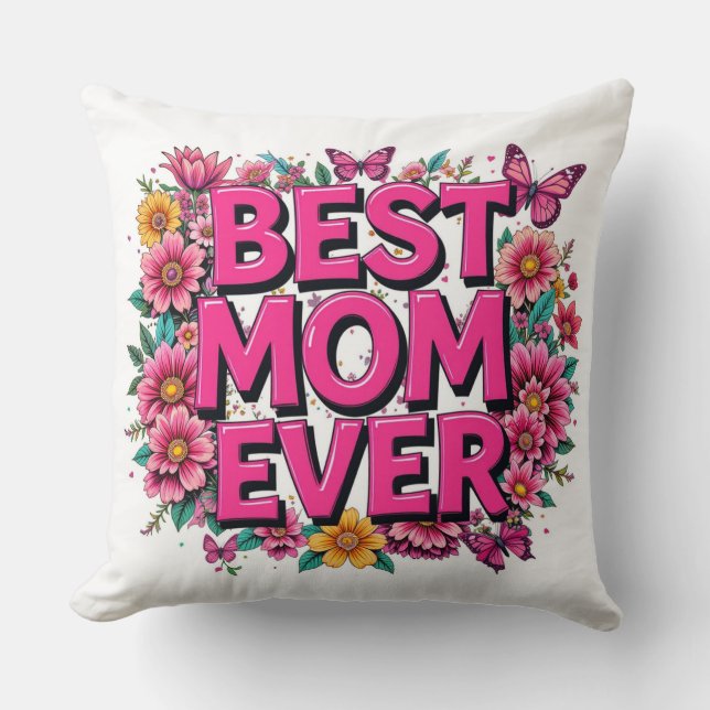 Almofada Melhor Mãe Alguma Vez Cita Borboletas Pink Flowers (Frente)
