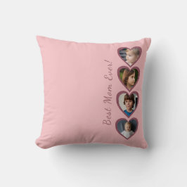 Almofada Melhor Mãe Corações Rosa 4 Crianças Colagem de Fot