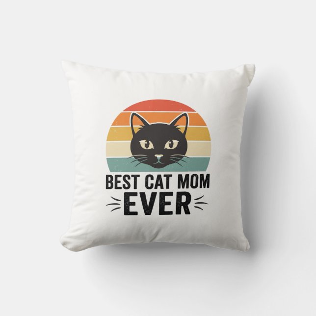 Almofada Melhor Mãe de Gato de Todos os Tempos Design Retro (Frente)