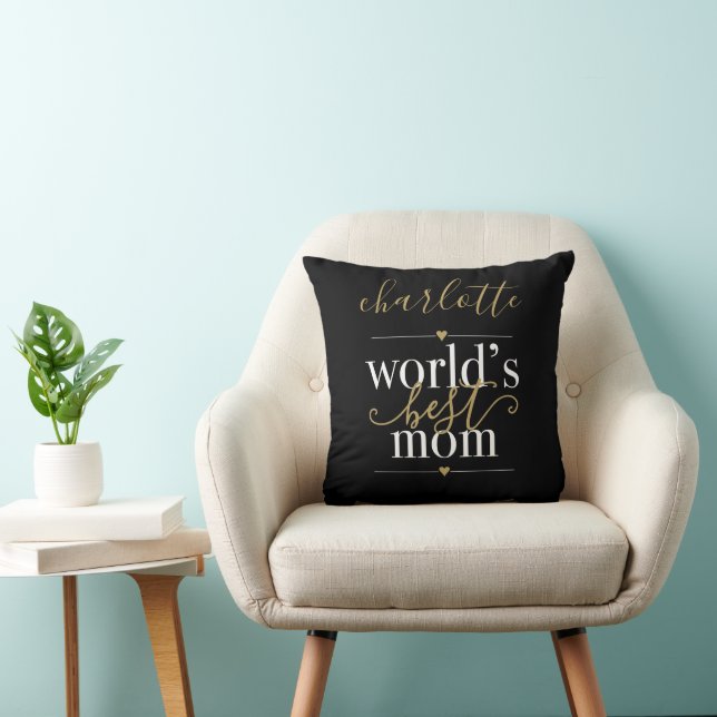 Almofada Melhor Mãe do Mundo Personalizado Preto e Dourado (Cadeira)