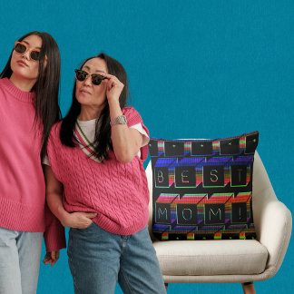 Almofada Melhor Mãe Filtrada Blocos Coloridos Pretos Fundo