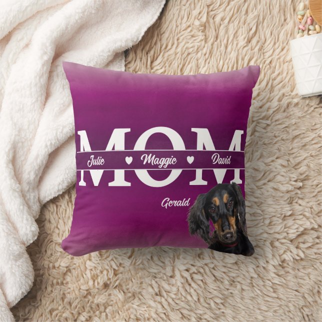 Almofada Melhor mãe Personalizou três nomes e cachorro (Cobertor)