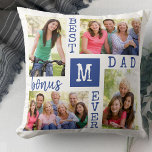 Almofada Melhor Pai De Bônus Ever 4 Foto Azul Monograma Bra<br><div class="desc">Travesseiro de Colagem de Fotos Personalizada para o Melhor Pai de Bônus de Todos os tempos. O modelo está pronto para adicionar 4 de suas fotos favoritas e uma inicial. Um presente de excelente para seu padrasto no Dia de os pais, aniversário ou como guardiã de um evento ou realização...</div>