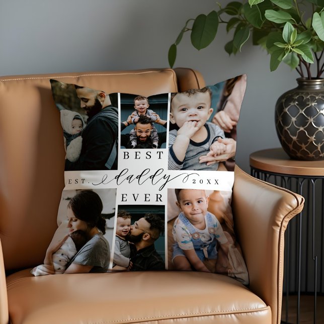 Almofada Melhor Pai Nunca | Colagem de fotos do Dia de os p (Best Daddy Ever | Father's Day 8 Photo Collage Throw Pillow)