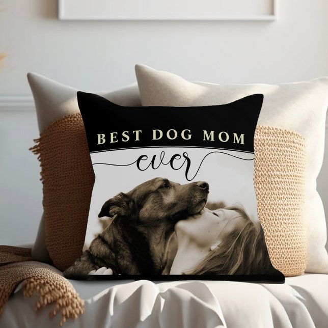 Almofada Melhor Travesseiro decorativo De Dia de as mães Da (Best dog mom ever black and white simple modern pillow with photo)