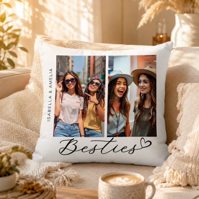 Almofada Melhores Amigas Duas Fotos Caligrafia Script Coraç (Criador carregado)