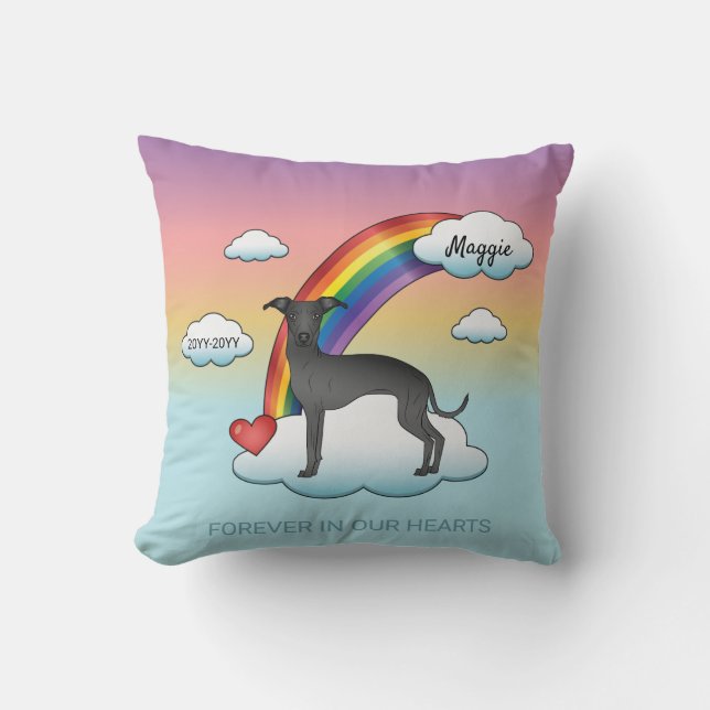Almofada Memorial Black Italiano Greyhound Cute Dog Rainbow (Frente)