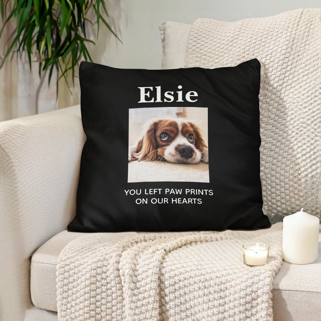 Almofada Memorial de Estimação Canino Recordação Pegadas Co (Pet memorial photo pillow, customizable with your pet's photo and name.)