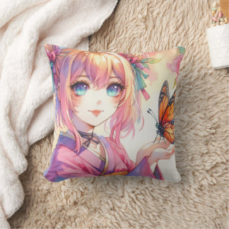 Almofada Menina animada segurando borboleta personalizada