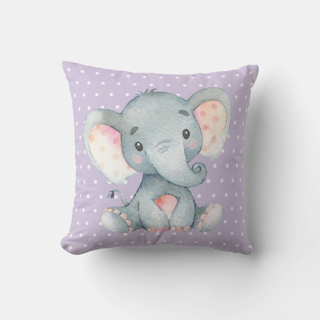 Almofada Menina Bebê Elefante Roxo e Cinza (Frente)