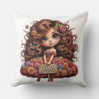 ALMOFADA MENINA BONITA COM CABELO COMPRIDO E VESTIDO FLORAL
