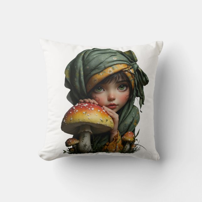 Almofada Menina Caprichosa da Floresta com Arte Fantasia de (Frente)