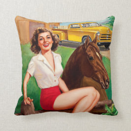 Almofada Menina & cavalo de fazenda retro das MENINAS MÁS