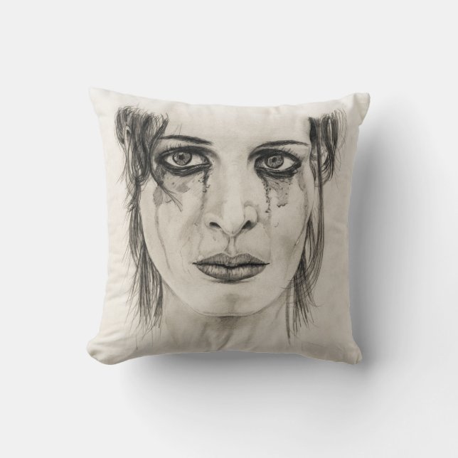 Almofada Menina choradora - Desenho a lápis (Frente)