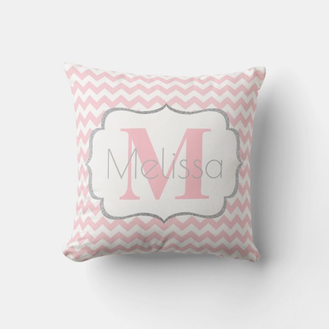 Almofada Menina cinzenta cor-de-rosa Monogrammed (Frente)