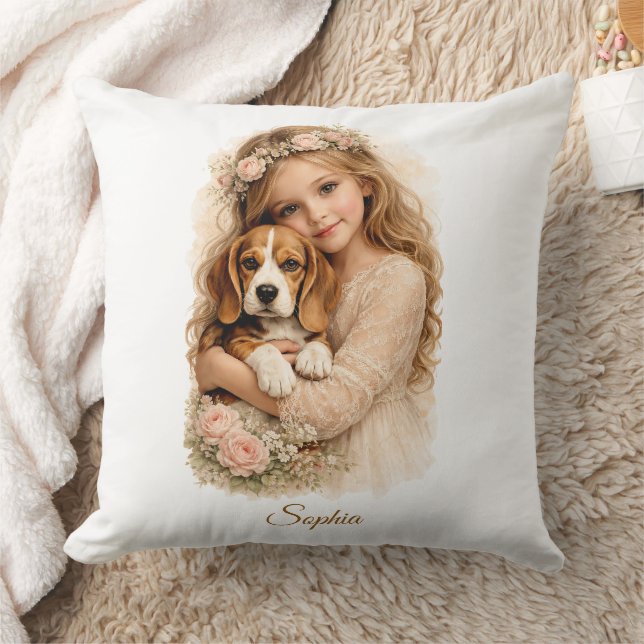 Almofada Menina com Cachorrinho Beagle (Cobertor)